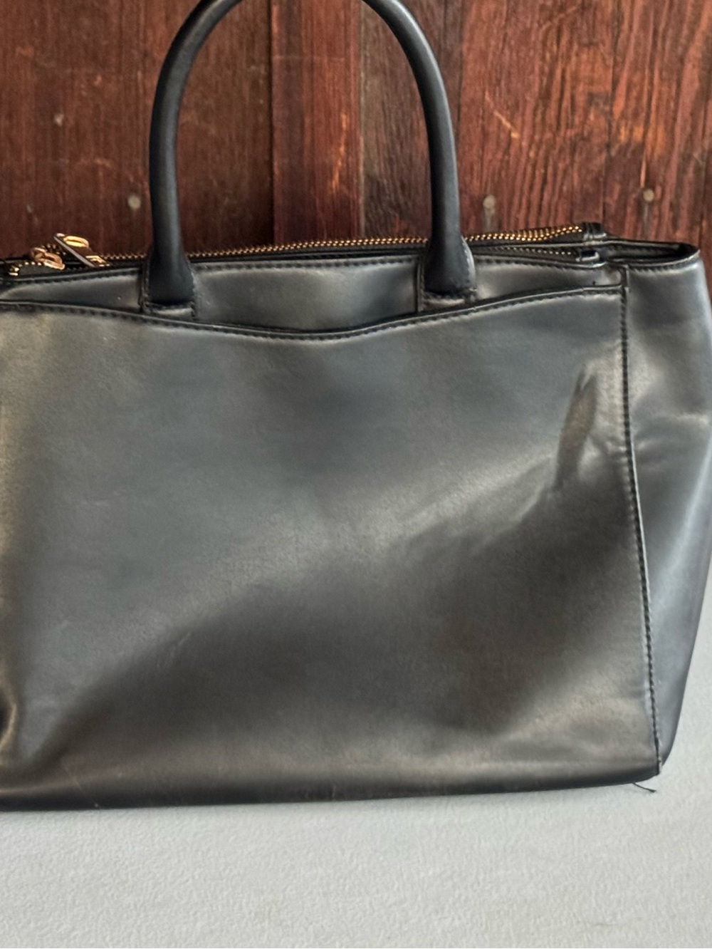 a new day Black Structured Leather Tote with Top Handles